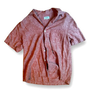 FINERY clay linen rayon blend button up short sleeve shirt Size Medium Women’s
